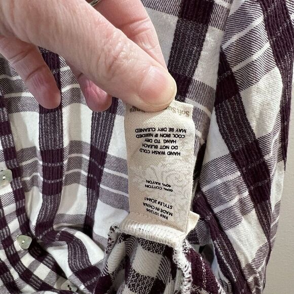 Soft Surroundings Women’s Plaid Blouse Size XL Burgundy Purple Cottage Cabincore - Picture 4 of 7